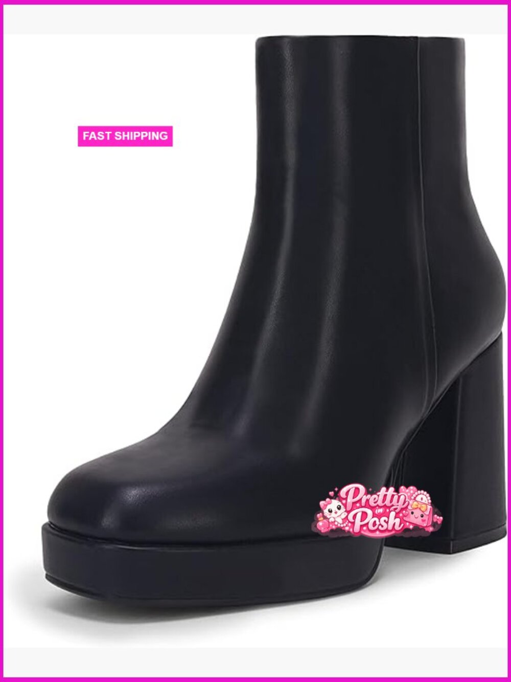 Chunky High Heel Ankle Booties Square Toe Side Zipper Platform Boots